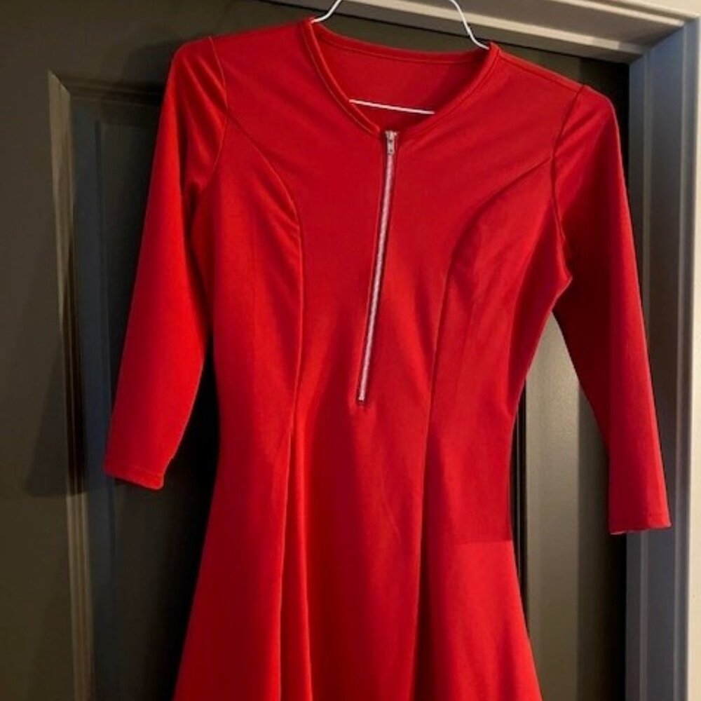 Sexy Little Red Zipper Front Dress